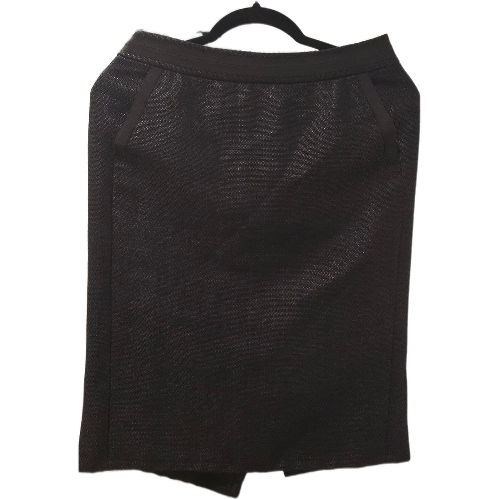 Ann Taylor Black Metallic Tweed Pencil Skirt Grosgrain Trim Italian Fabric 4